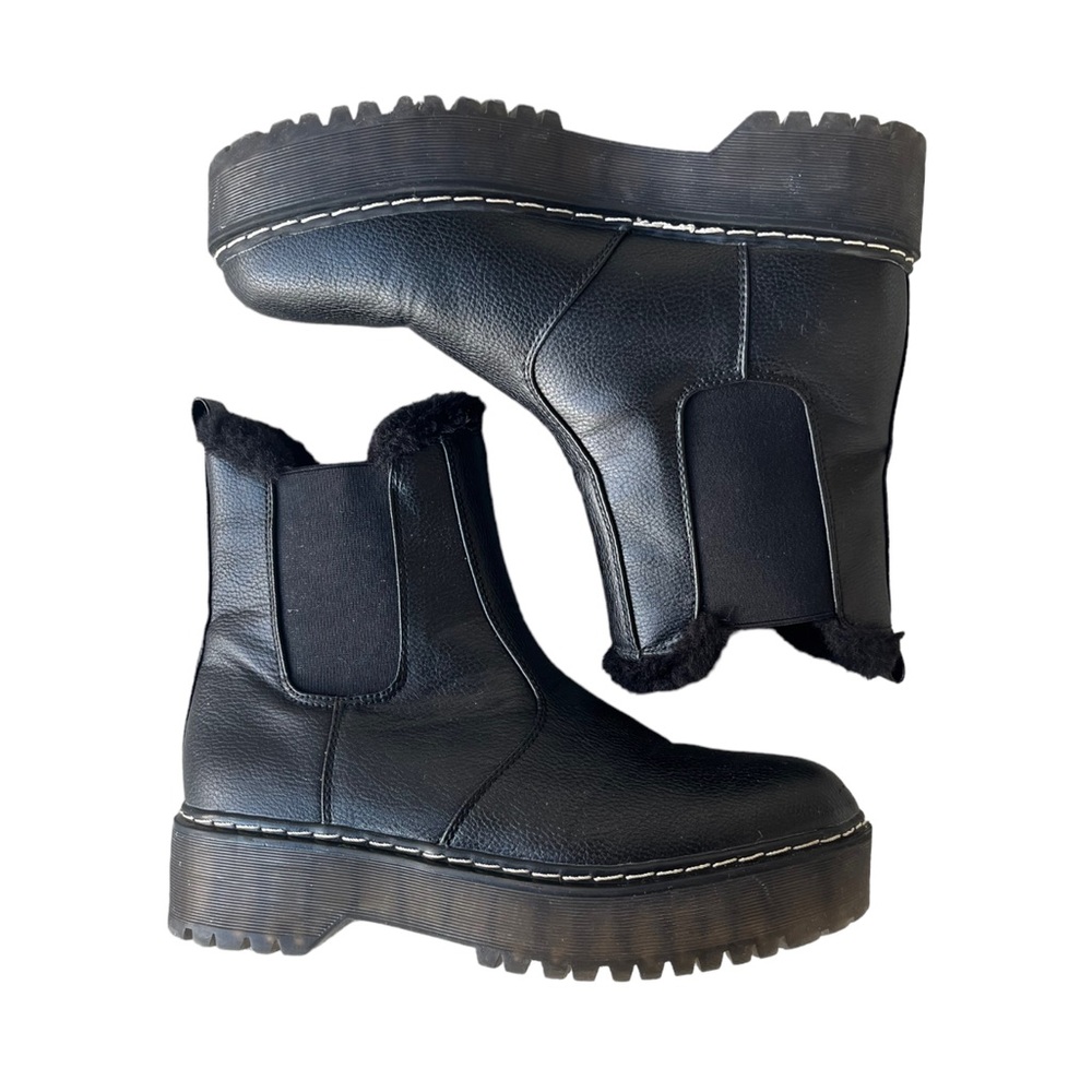 Unionbay Kayla Chunky Vegan Faux Leather Fur Lined Combat Platform Boots Size 9